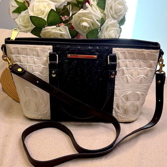Brahmin Mini Asher Black and White Shoulder Bag - Picture 1 of 17